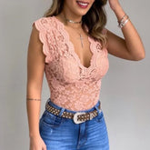 Elegancki Top z Koronką w Serek dla Kobiet